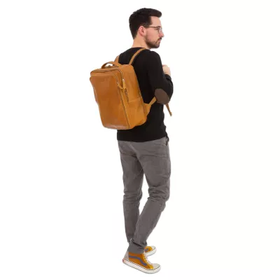 Rucksack, Leder, Tanfarben, Reißverschlussfach, Schultergurte