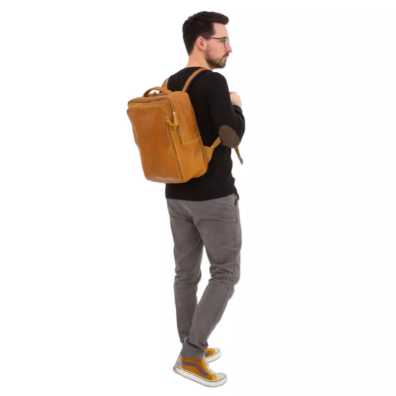 Rucksack, Leder, Tanfarben, Reißverschlussfach, Schultergurte