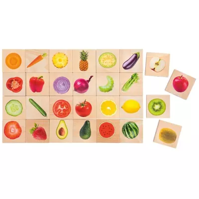 holzblock, obst, gemüse, puzzle, holztiles