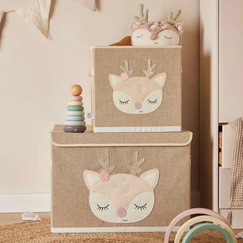 Kinderspeicher, Aufbewahrungskorb, Elch Gesichtsdesign, Stoffkiste, Rosa Beige