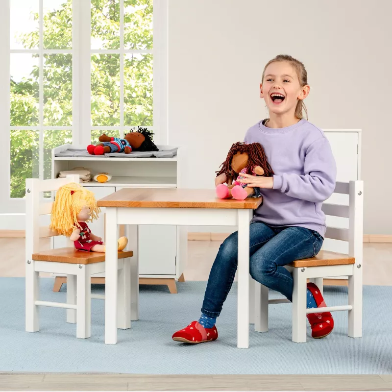 Kinder-Tisch, Puppen-Spielset, Holzmöbel, Puppenpuppe, Jeans