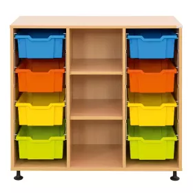 Klassenzimmerregal, 99,1 x 108,5 x 48, mit 8 Gratnells-Boxen und 2 Böden