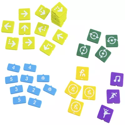 Brettspiel-Teile, Würfelkacheln, Karten-Token, Puzzle-Kacheln, farbige Token