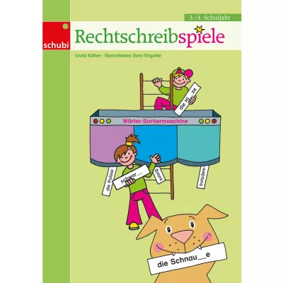Rechtschreibspiel, Wörtermaschine, Kinderbuch, Klappkarte, Schreibspiel