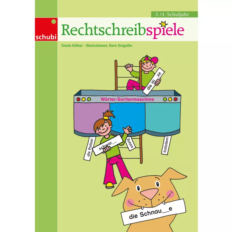 Rechtschreibspiel, Wörtermaschine, Kinderbuch, Klappkarte, Schreibspiel