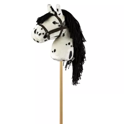 Ponykopf, Plüschtier, Tierisches Hobby-Pferd, Schwarz-Weiß, Stock