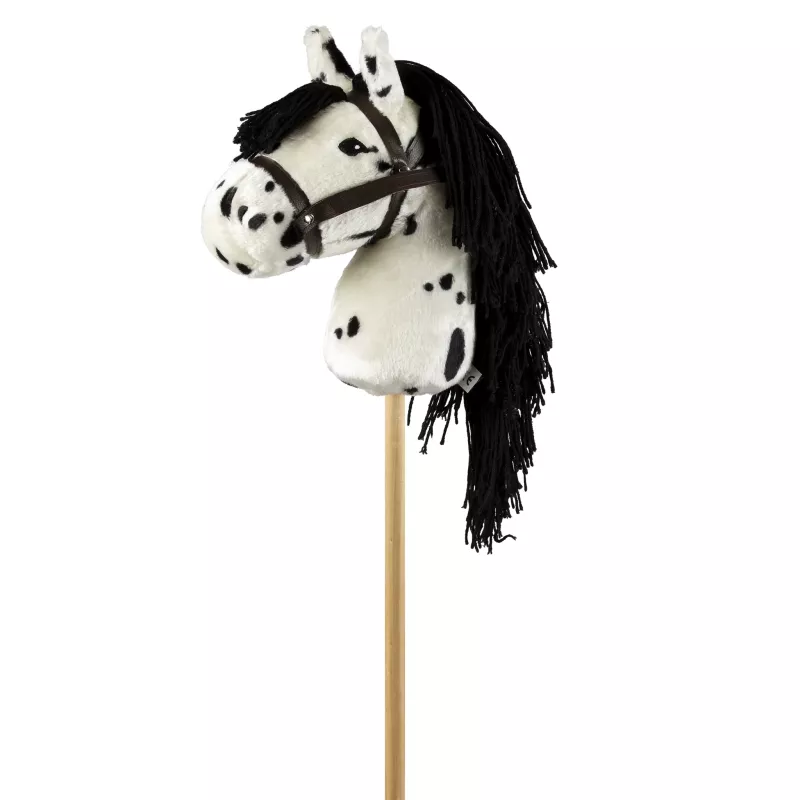 Ponykopf, Plüschtier, Tierisches Hobby-Pferd, Schwarz-Weiß, Stock