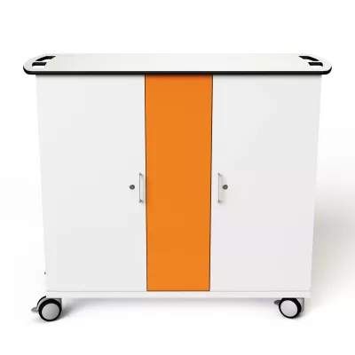 Küchenschrank, Küchenwagen, orange Tür, rollen, weiß