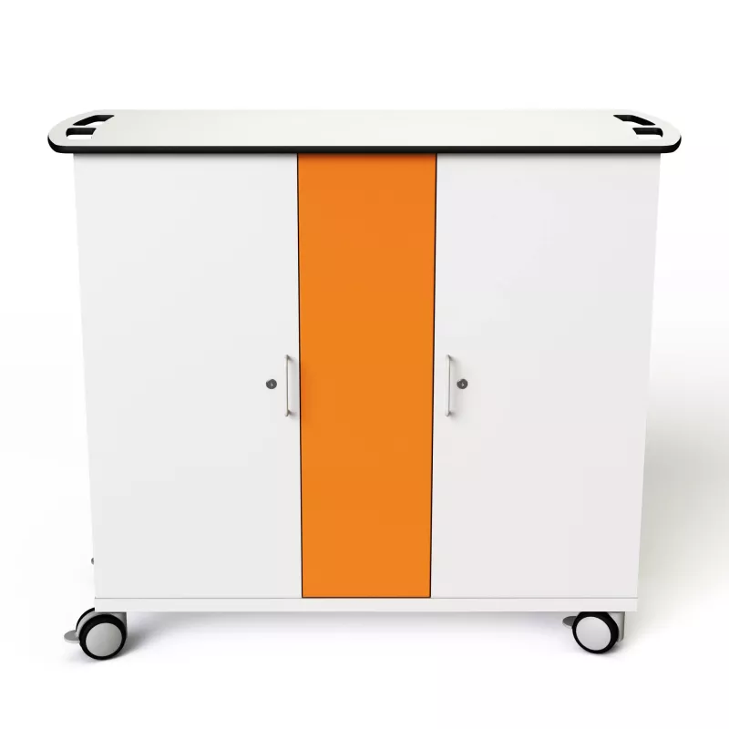 Küchenschrank, Küchenwagen, orange Tür, rollen, weiß