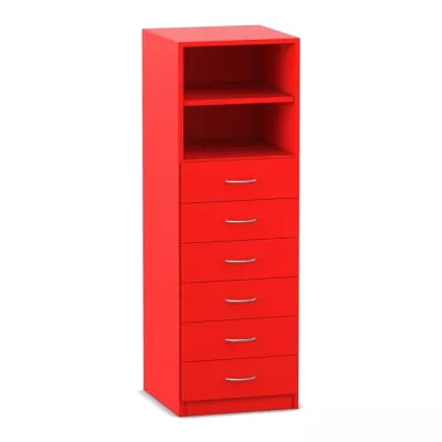 Mittelhoher Schrank, 6 kleine Holzschubladen