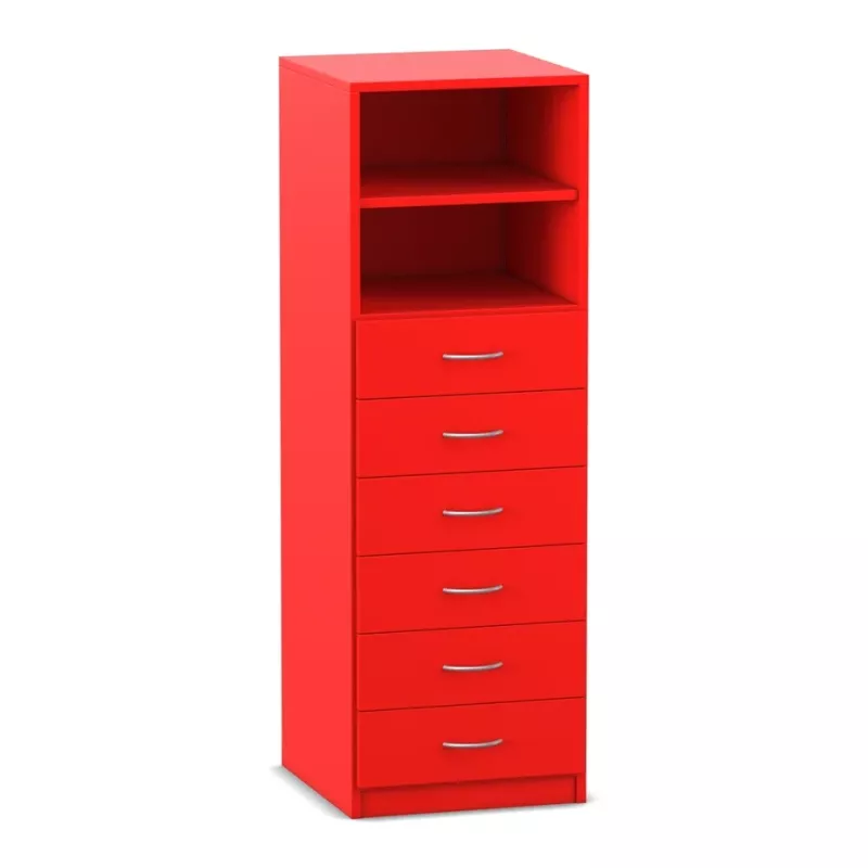Kleiderschrank, Highboard, Schubladen, Rot, Holzmetallgriff