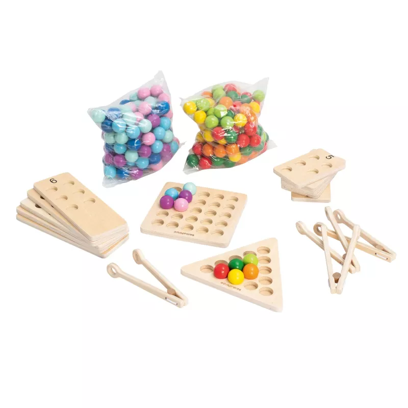 holz, pegboard, ball-popper, bunt, spielzeug-set