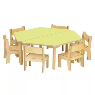 Kinder-Esstisch, Holz, Gelb, Kindertischset, Stühle