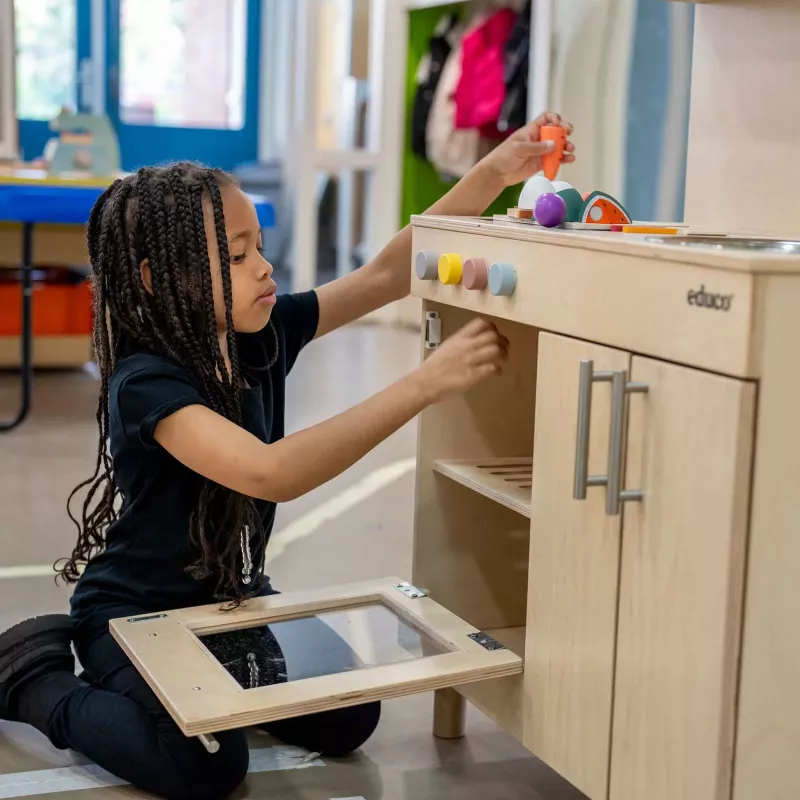 Küche, Holzspielzeug, Küchenzubehör, Kinderspiel, Motivklappe
