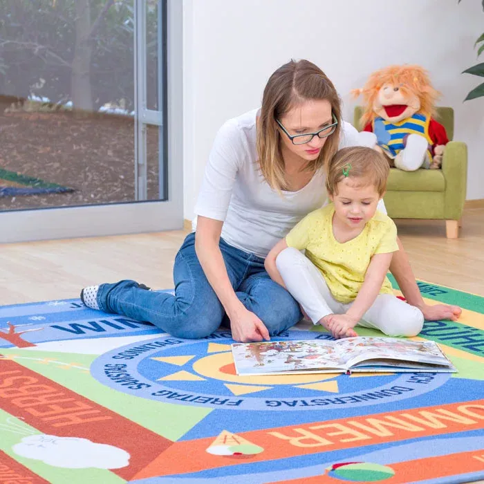 spielteppich, kinderspieltisch, mutter kind, buchlesen, wohnzimmer