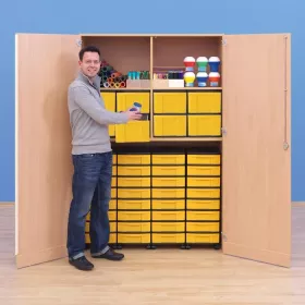 Garagenschrank mit Mittelwand, 190 x 126,4 cm, mit 4 Böden, 4 Rollcontainern und 32 Boxen