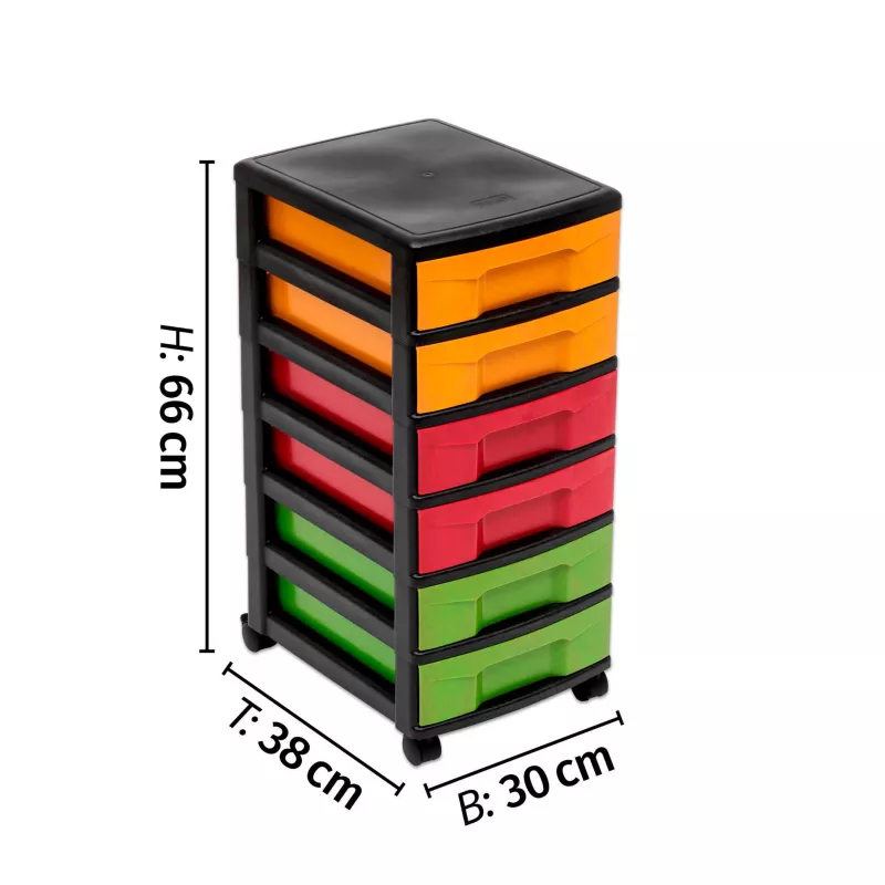Roll-Top Drawer Unit, Plastic drawers, Colorful storage, Mobile cart, Caster wheels