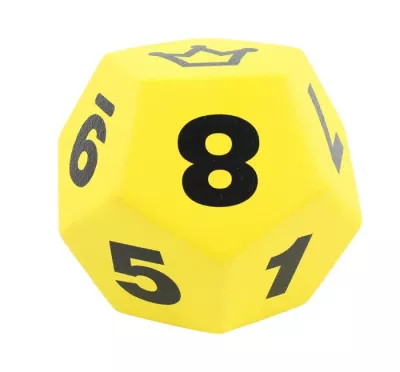 W6-seitiger Würfel, D20-Würfel, polyedrischer Würfel, gelber Würfel, Spielezubehör