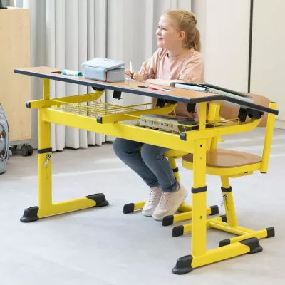 Schreibtisch, Schreibtischstuhl, Schülerstuhl, Gelb, Schule