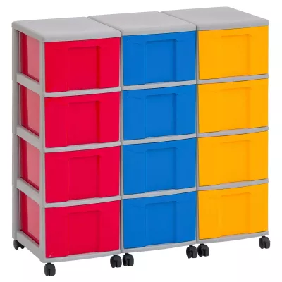 modular storage, plastikbehälter, bunte schubladen, rollbarer Wagen, zwölffacher ordner
