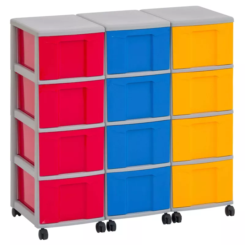 modular storage, plastikbehälter, bunte schubladen, rollbarer Wagen, zwölffacher ordner