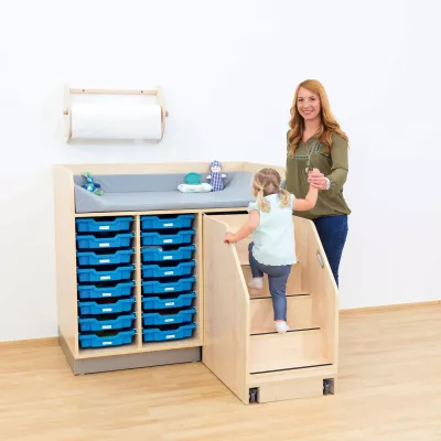 Kita-Bett, Kinderbettschrank, Aufbewahrungsschubladen, Holzspiel-/Kita-Möbel, Kinderleiter
