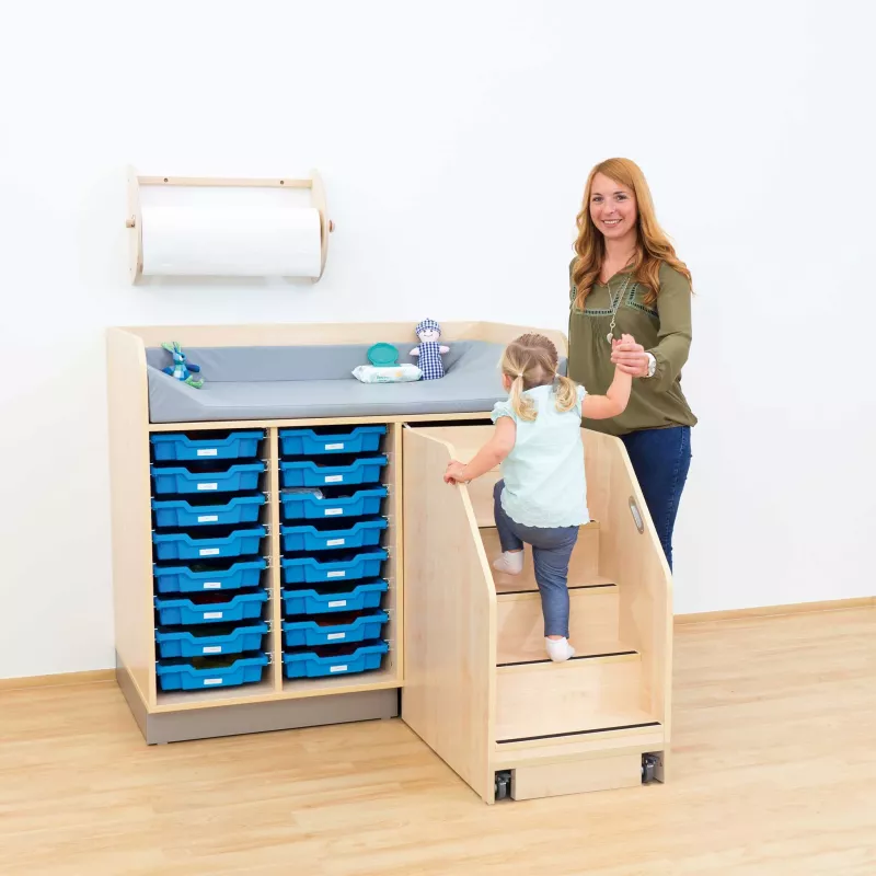 Kita-Bett, Kinderbettschrank, Aufbewahrungsschubladen, Holzspiel-/Kita-Möbel, Kinderleiter