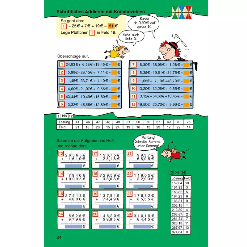 Schriftliches Addieren, Kommazahlen, Arbeitsblatt, Mathematik, Additionsübungen