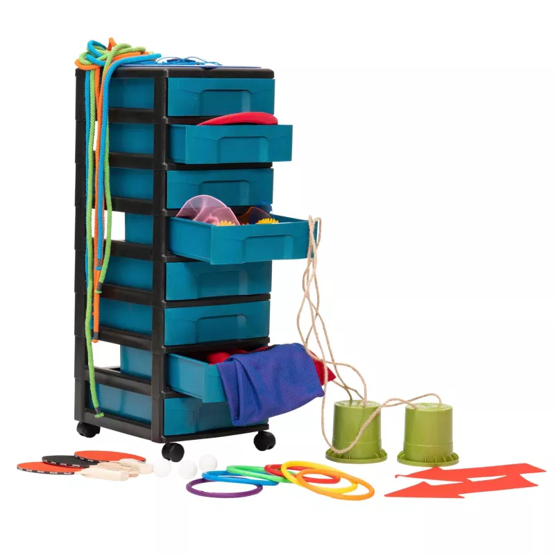 Aufbewahrungstrolley, Werkzeugkasten, Sport-/Spaßset, Seil/Schlaufen, Spielen/Training