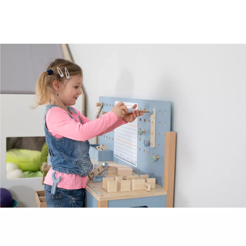 Konstruktionsspielzeug, Werkbank, Holzspielzeug, Werkzeugset, Puzzlesboard