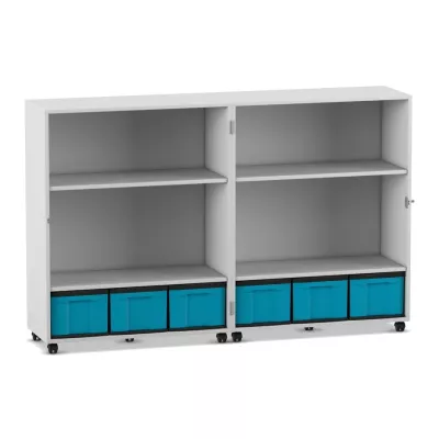 Mobile Klapp-Bibliothek mit Boxen