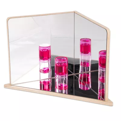 Spiegel, Spiegellset, Kunststoffspiegel, Kubus-Spiegel, Pink-Liqid-Flaschen