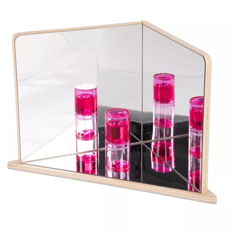 Spiegel, Spiegellset, Kunststoffspiegel, Kubus-Spiegel, Pink-Liqid-Flaschen