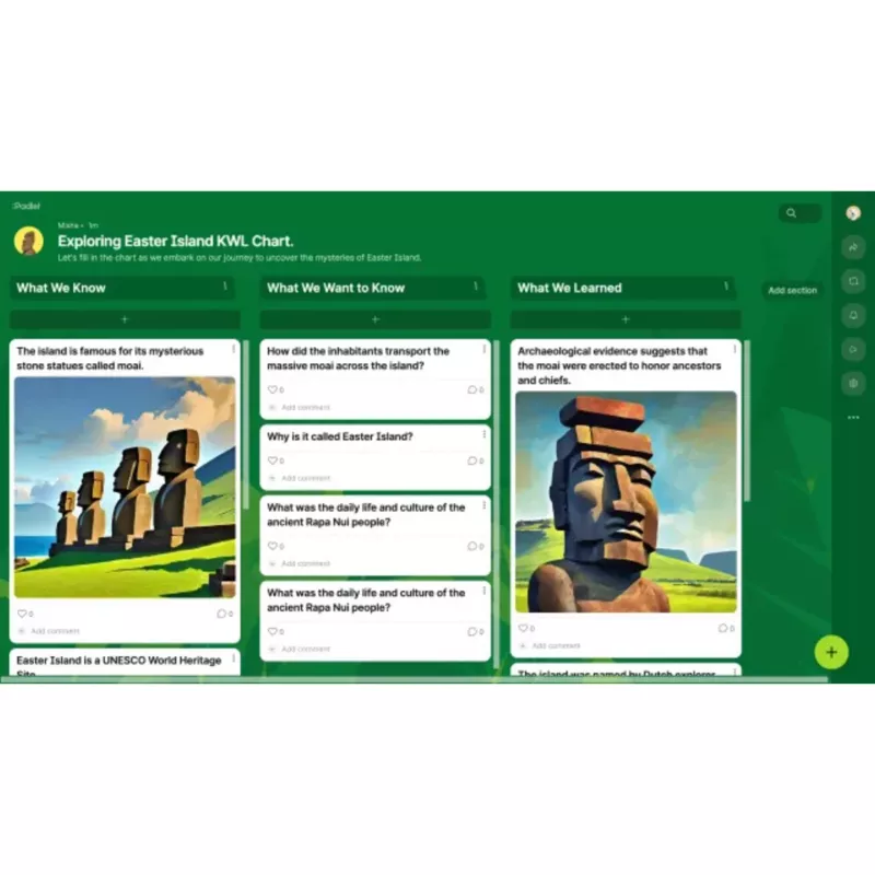 Ostereiland, Moai-Statuen, Steinstatuen, Touristenkarte, grüner Hintergrund
