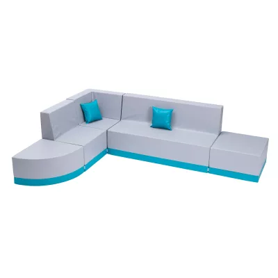Sofa, Wohnlandschaft, Ecksofa, grau, Türkis Akzent