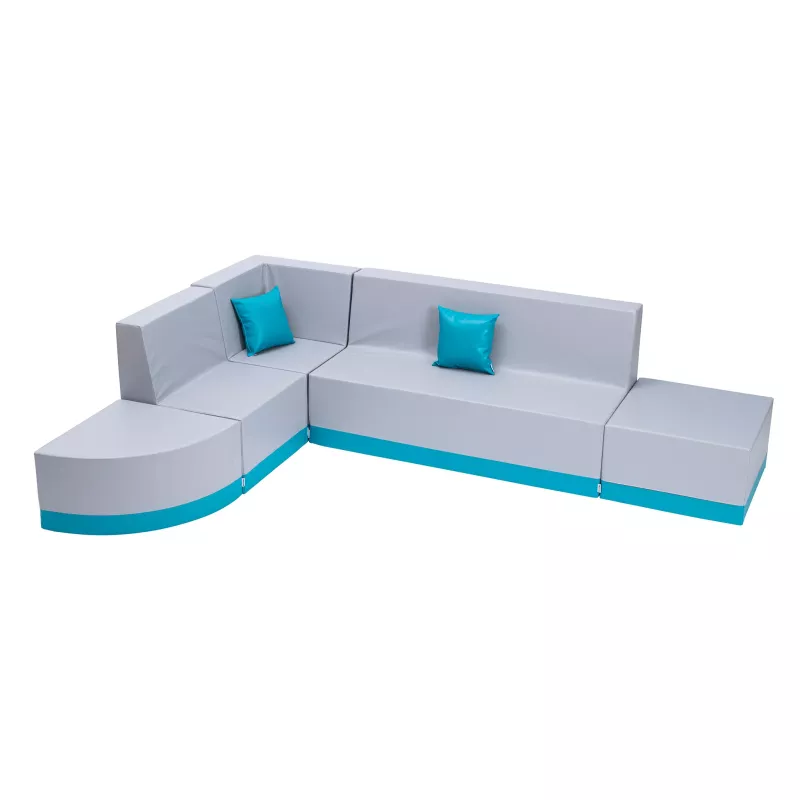 Sofa, Wohnlandschaft, Ecksofa, grau, Türkis Akzent