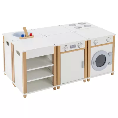 Kinderküche, Holz, Weiße Küche, Waschmaschine, Kochfeld