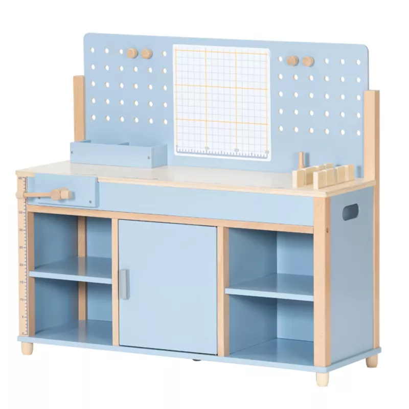 Werkbank, Holzwerkbank, Blau, Werkzeugablage, Aufbewahrung