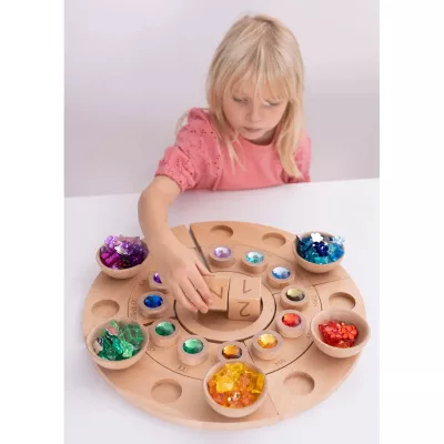 Holz-Wechselkalender, Holzpuzzle, bunte Edelsteine, Kinder-Spielzeug, Monate-Uhr