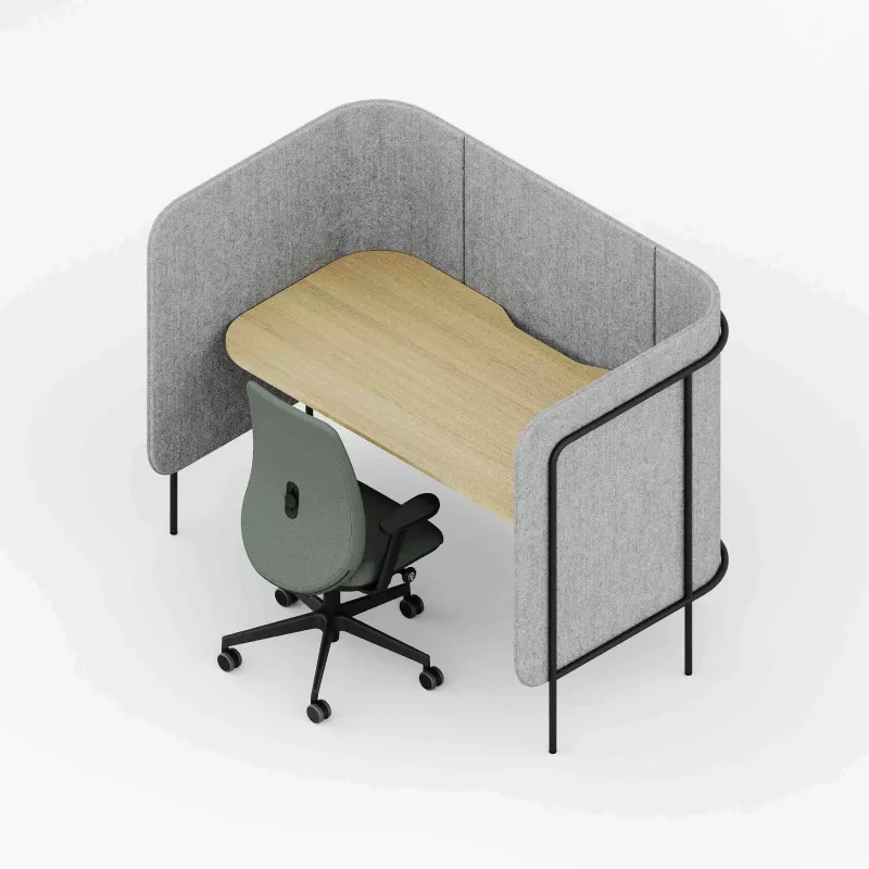Arbeitsplatz, Schreibtischstufe, Büroumbau, Bürotrennwand, Sitzstuhl