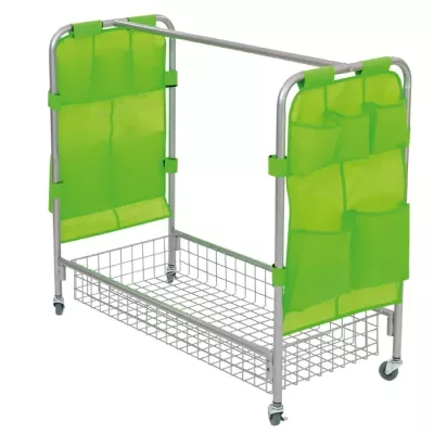 Cart fürs Wäsche, Metallrahmen, grüne Paneele, Gitterkorb, Rollwagen