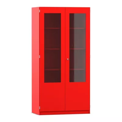 Schrank, Vitrine, Rot, Glasfront, Regalsystem