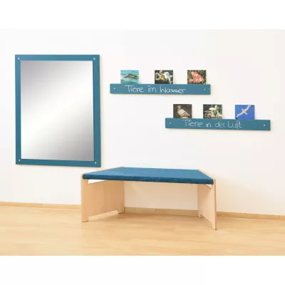 Bank, Blau, Wandregal, Spiegel, Kinderzimmer-Dekoration