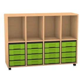 Klassenzimmerregal, 98 x 40,8 x 130,7, mit 4 Fächern und 16 Boxen