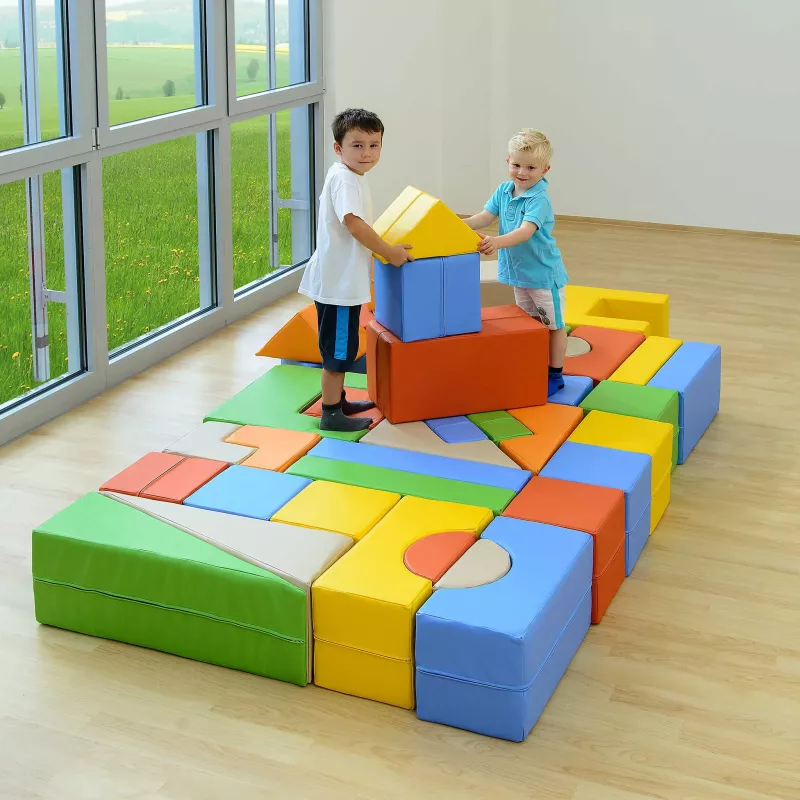 Kuschelkissen, Bauhblocke, Kinderteppich, Baustein-Set, Softplay