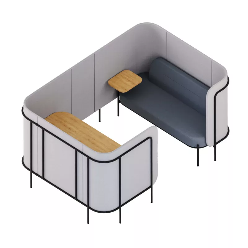 Sofa-System, modulares Sitzen, Eckbank, Holz Tischplatte, Stahlgestell