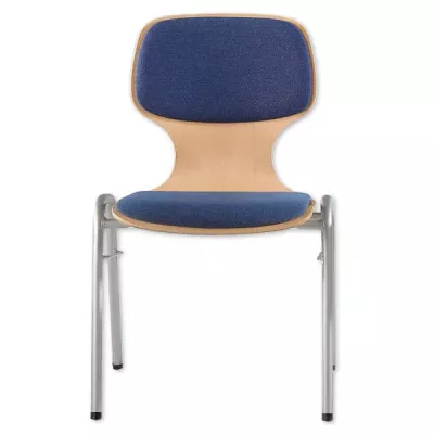 stuhl, Bürostuhl, Metallrahmen, Holz Sitz/ Rücken, blau