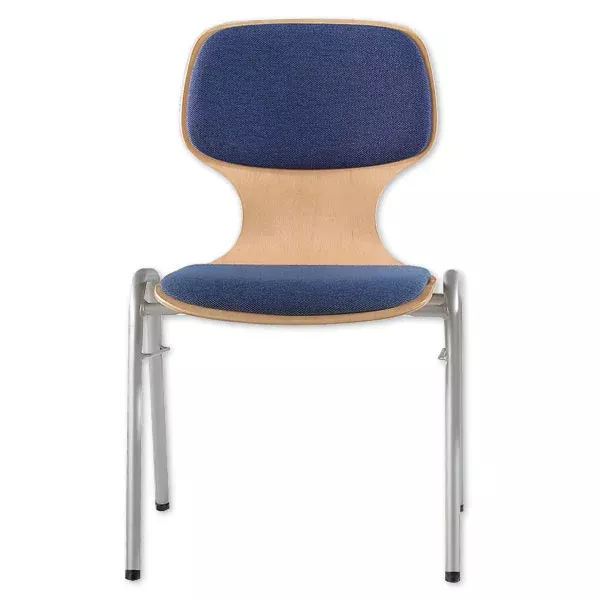 stuhl, Bürostuhl, Metallrahmen, Holz Sitz/ Rücken, blau