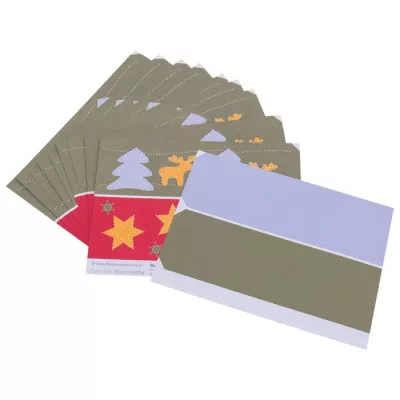 weihnachtskarten, kartenumschlag, grüner hintergrund, sternendesign, baum motif
