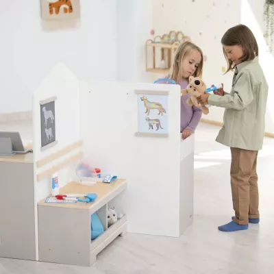 Kinderwerkbank, Holzkonstruktion, Spielzeugset, Tieraufdruck, Holzspielzeug